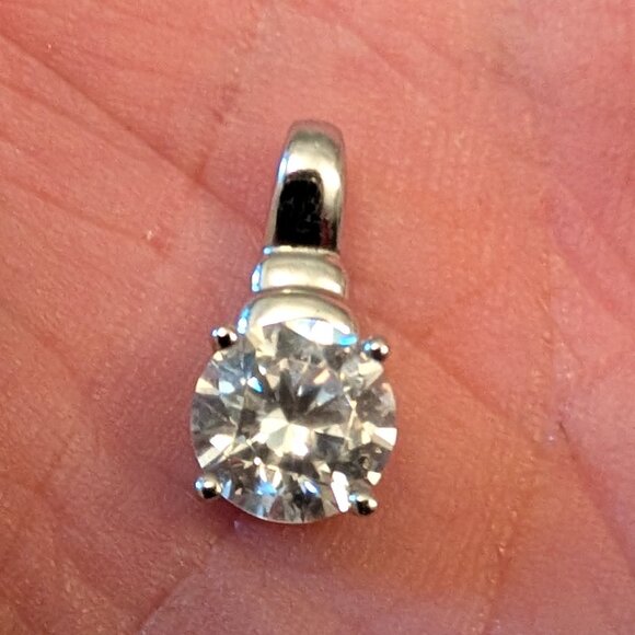 Large Cubic Zirconia Diamond Sterling Silver Pendant - Picture 1 of 6